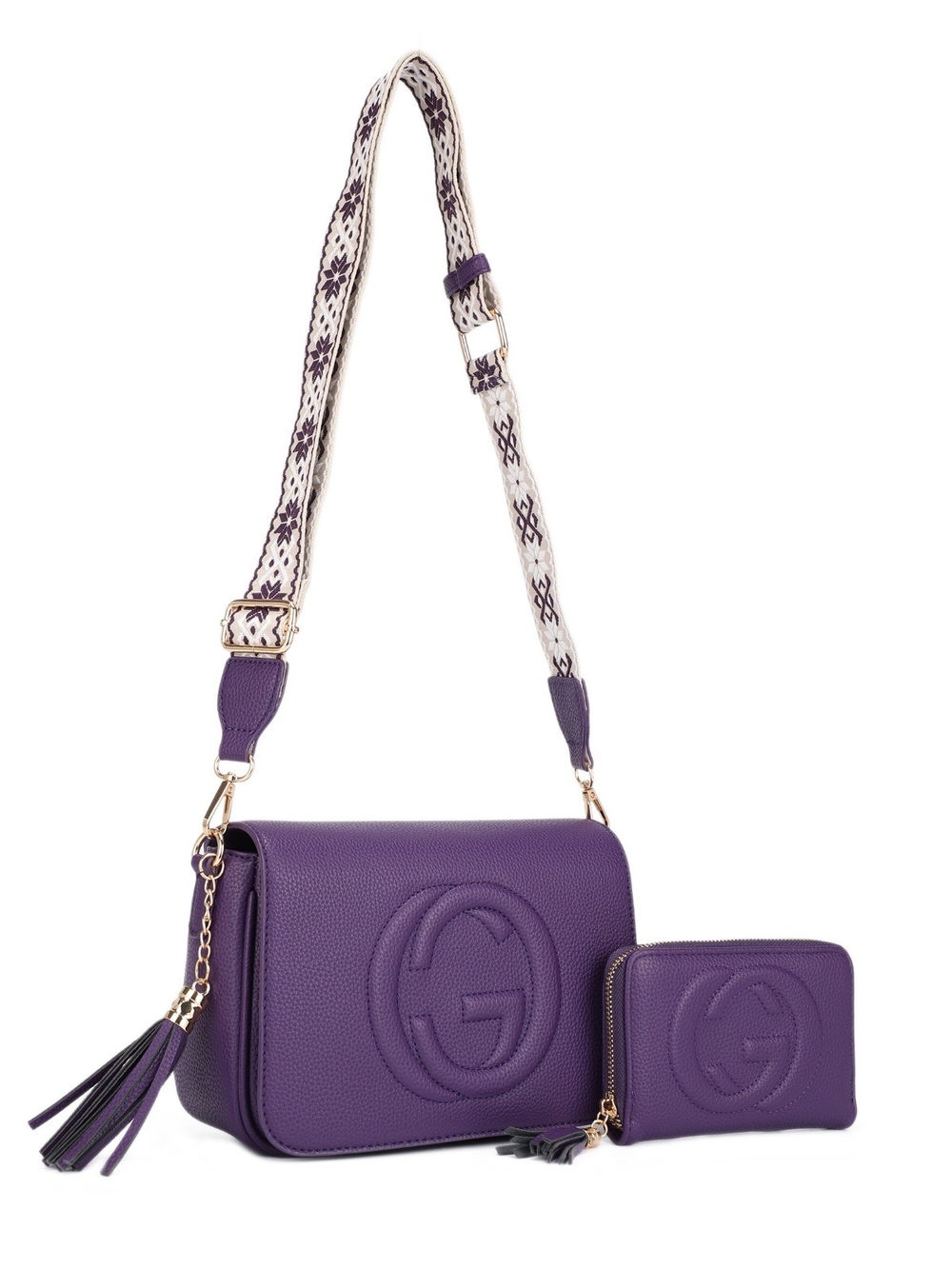 Alyssa Purple Vegan Leather Crossbody Bag with Matching Wallet - Designer Style